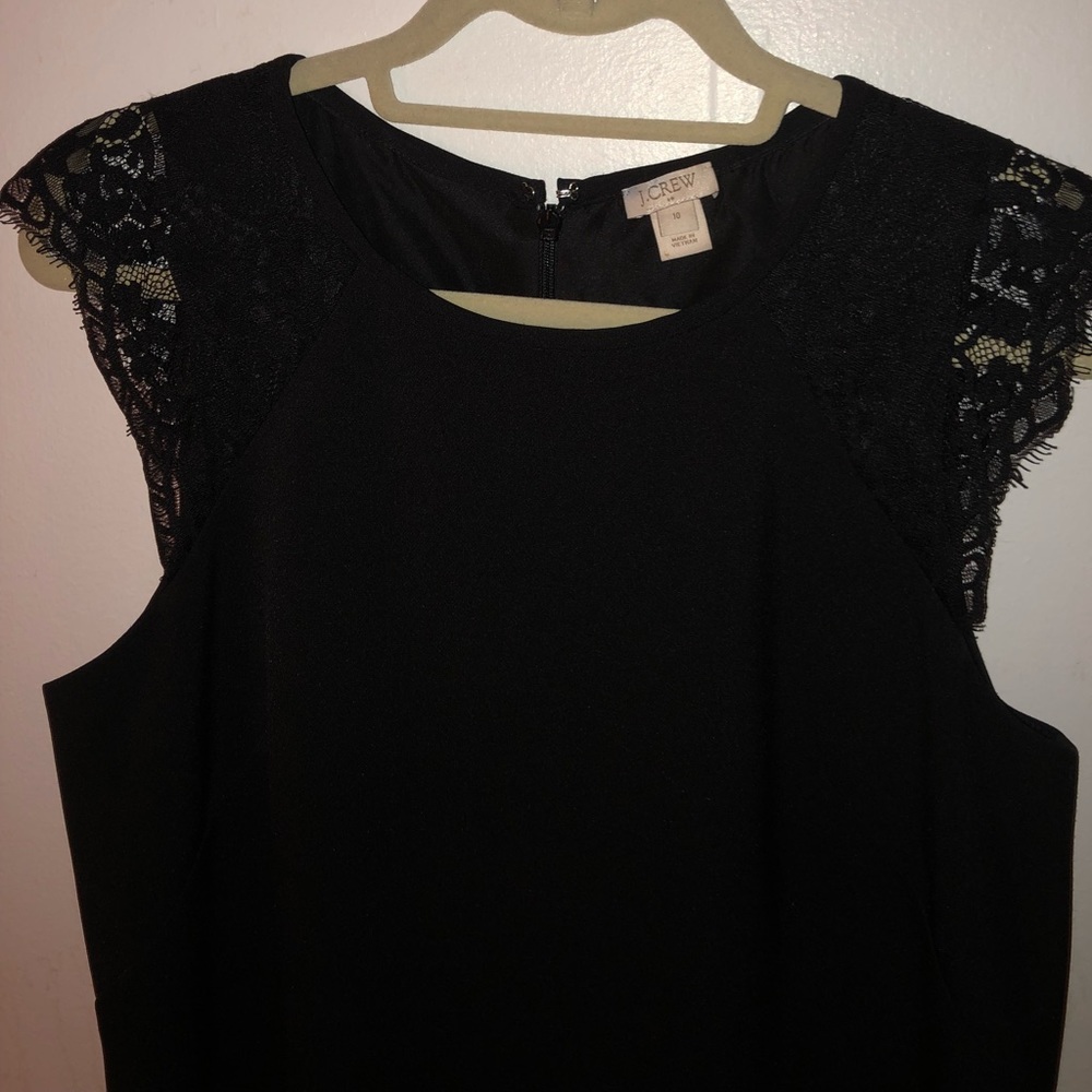 JCrew black knee length dress w/ lace cap sleeves